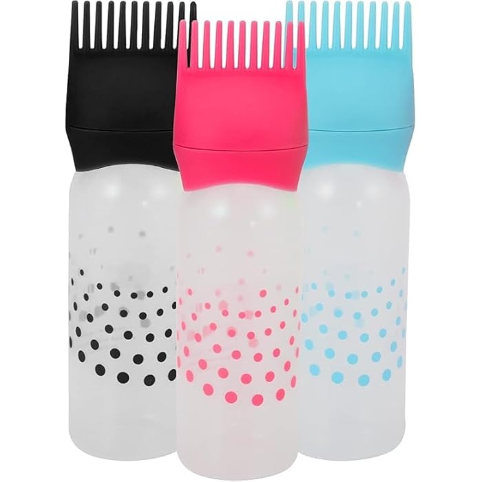 LISING Hair Dye Brush Bottle Bottle for Hair and Roots - Set of 3 Pink, Blue, Black - Professional Coloring Tools for Salon and Home - Image 2